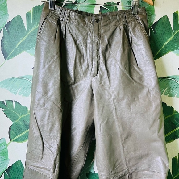 Vintage Olive Green Leather Pants Small High Rise - Picture 3 of 10